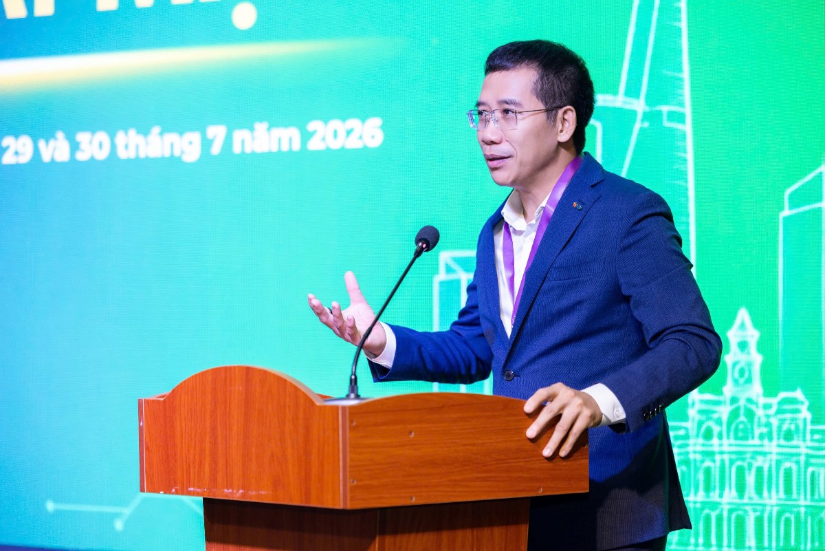 Ông Lưu Trung Thái, Chủ tịch HĐQT MB phát biểu tại Lễ khai mạc Diễn đàn Đổi mới sáng tạo Việt Nam toàn cầu 2026 (VGIC 2026). Ảnh: MB.