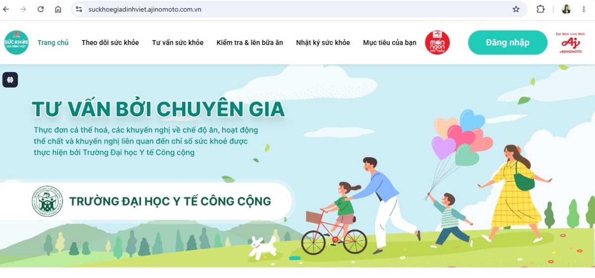 Trang chủ website Ajinomoto Sức khỏe gia đình Việt tại địa chỉ www.suckhoegiadinhviet.ajinomoto.com.vn
