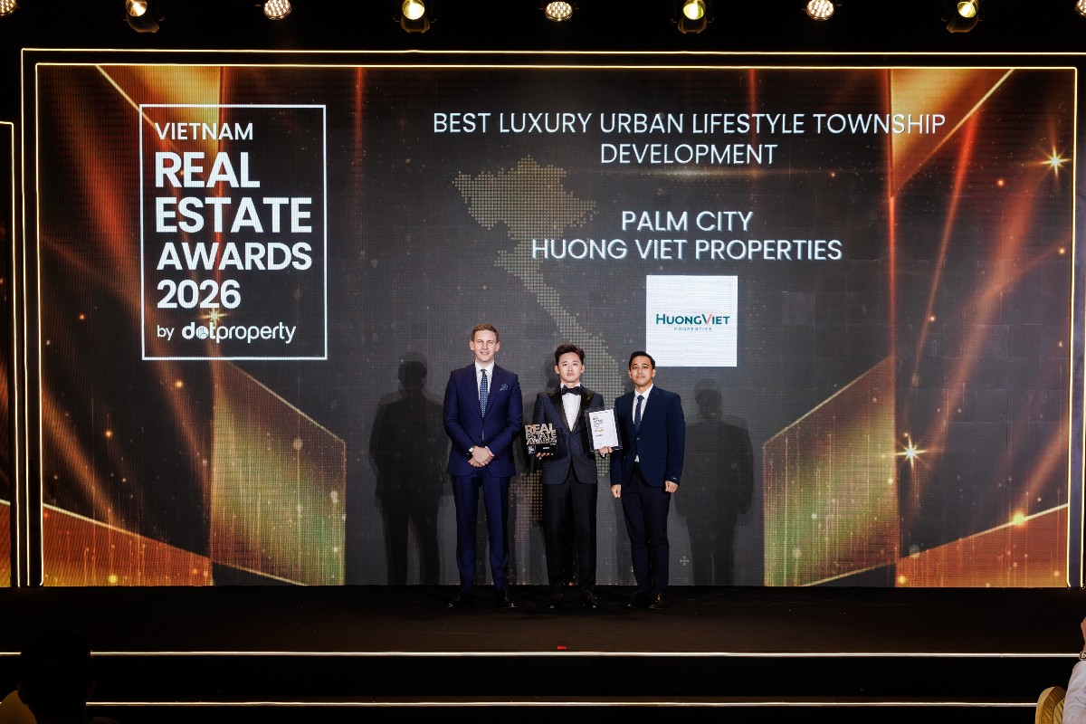 Dự án Palm City và phân khu Palm River của Hướng Việt Properties được xướng tên tại Dot Property Vietnam Awards 2026. Ảnh: Palm City.