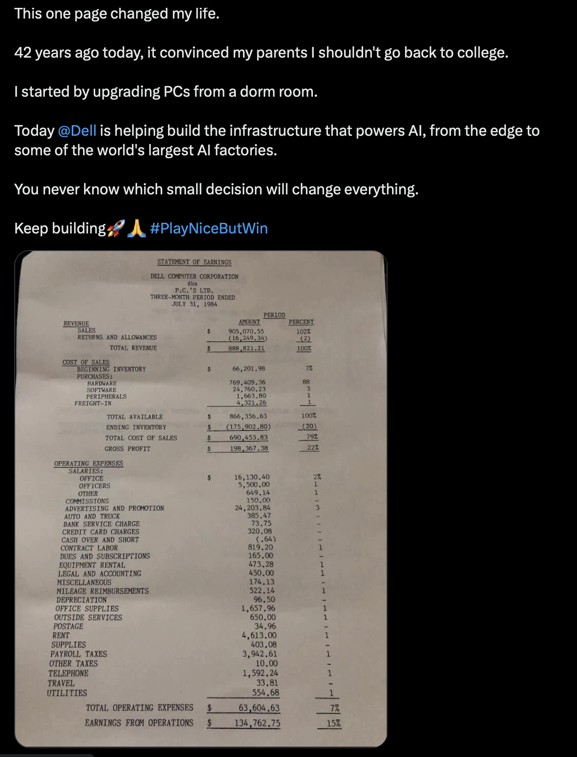 Bài đăng trên X của Michael Dell.