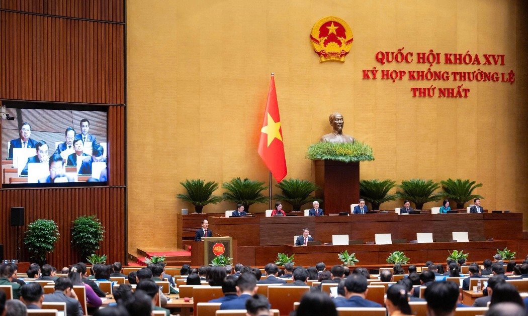 Hội trường Kỳ họp không thường lệ thứ Nhất, Quốc hội khóa XVI. Ảnh: Cổng thông tin điện tử Quốc hội.