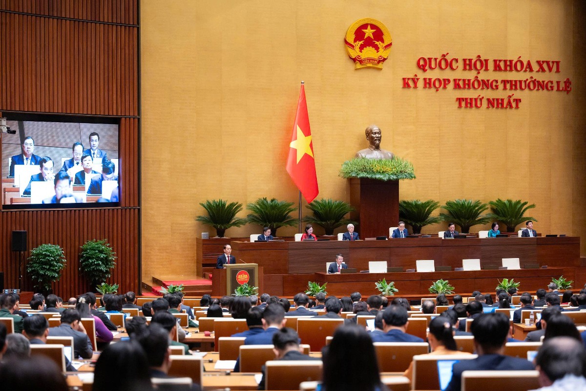 Hội trường Kỳ họp không thường lệ thứ Nhất, Quốc hội khóa XVI. Ảnh: Cổng thông tin điện tử Quốc hội.