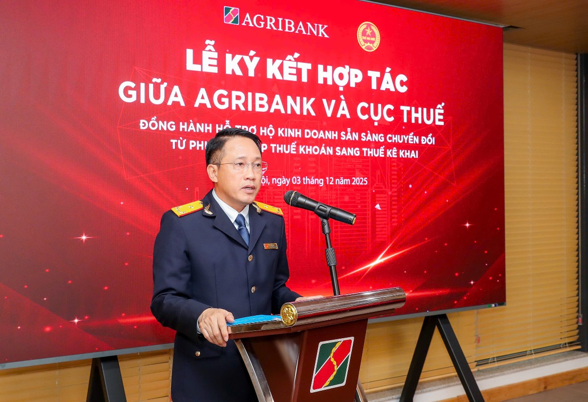 Ông Mai Sơn - Phó Cục trưởng Cục Thuế phát biểu tại Lễ ký kết.
