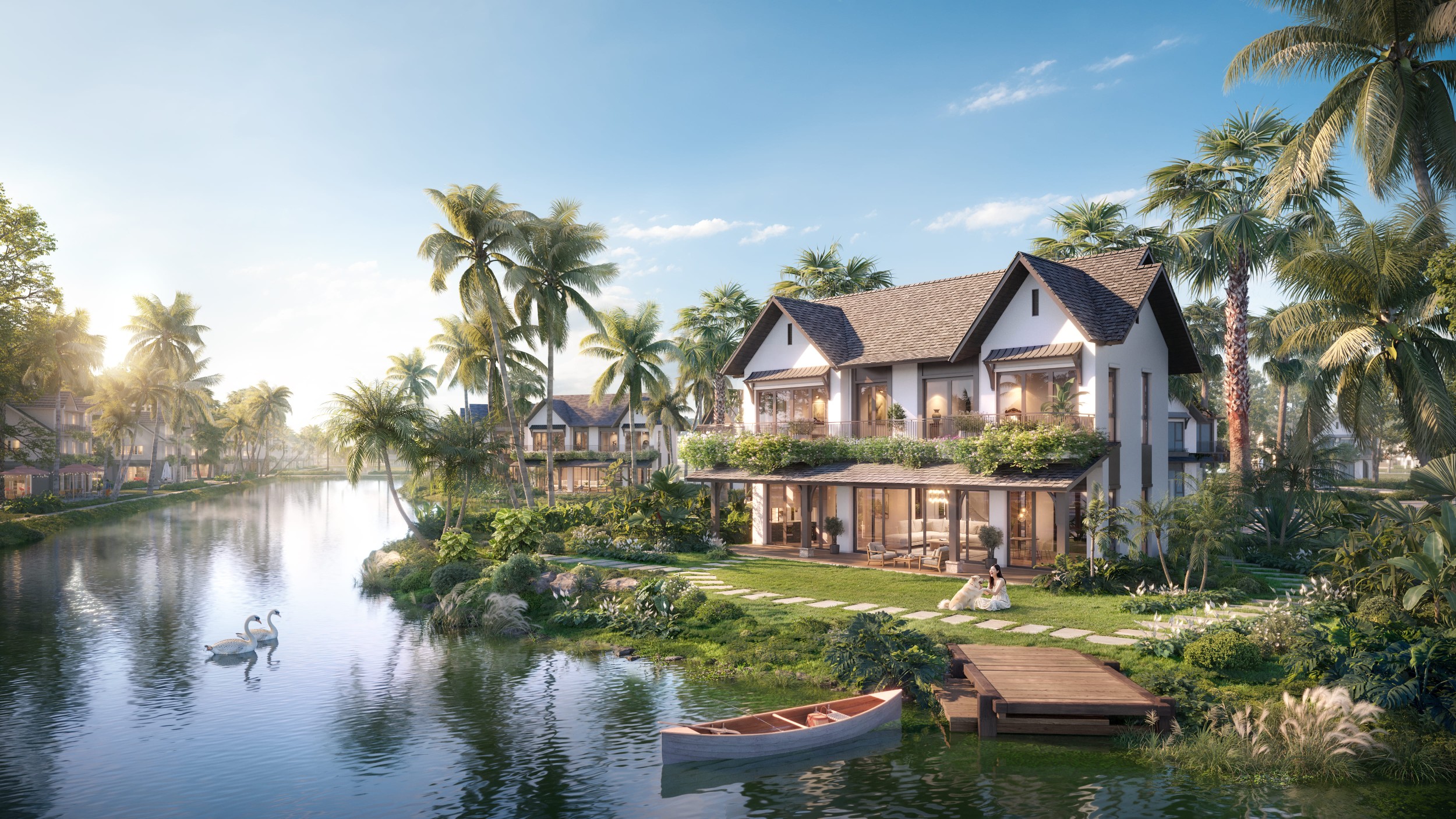 Mỗi m2 xây dựng sẽ có 2m2 mặt nước bao quanh. Ảnh phối cảnh.