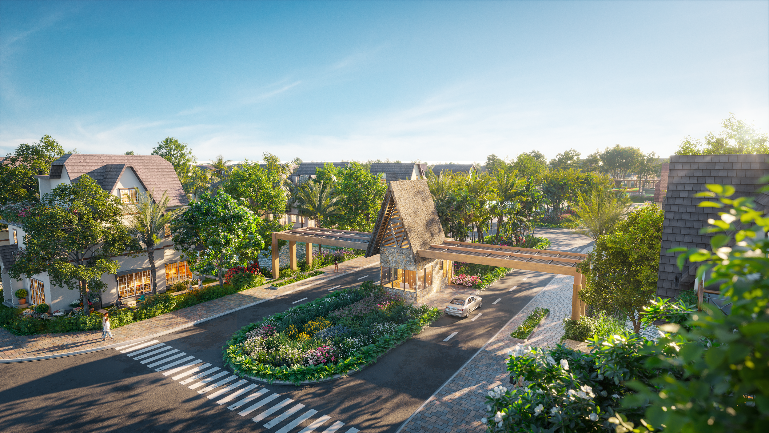 Cánh cổng compound bảo vệ cuộc sống cư dân biệt thự đảo tại Eco Central Park. Ảnh phối cảnh.