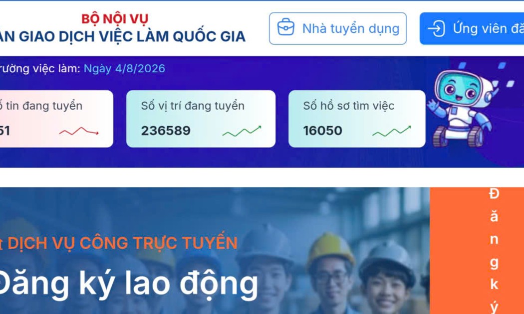Nền tảng Sàn giao dịch việc làm quốc gia, ngày 4/8. Ảnh chụp màn hình.