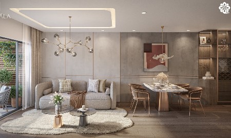 Phối cảnh phòng khách căn hộ 2 phòng ngủ tại dự án Mangala Tower. Ảnh: DN.