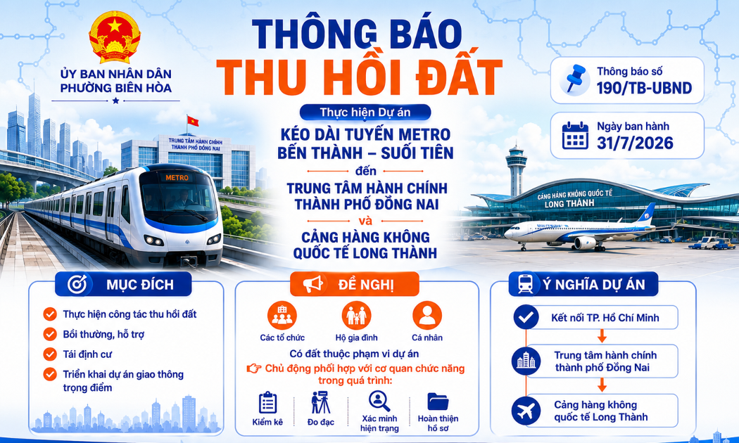 UBND phường Biên Hòa thông báo thu hồi đất - Ảnh: UBND phường Biên Hòa.