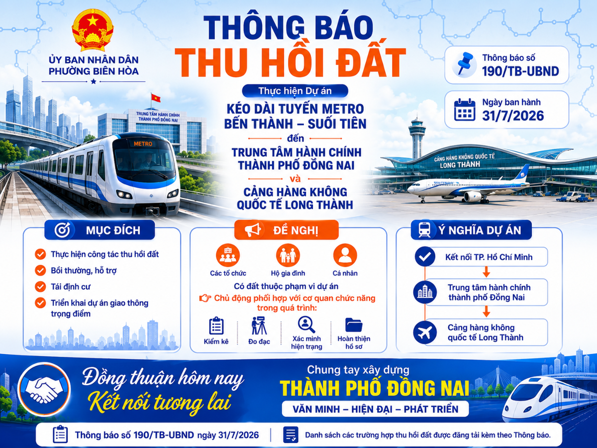 UBND phường Biên Hòa thông báo thu hồi đất - Ảnh: UBND phường Biên Hòa.