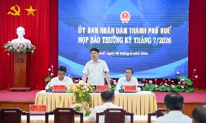 Toàn cảnh buổi họp báo. Ảnh: UBND TP Huế