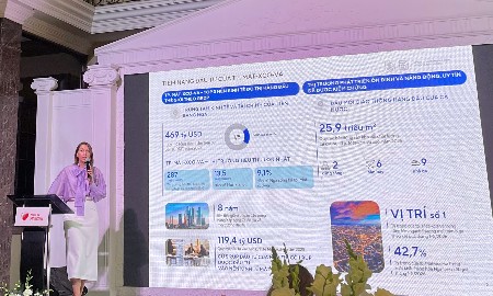 Bà Olga Vladimirovna Starikova, Tổng giám đốc Trung tâm Hỗ trợ và Phát triển Xuất khẩu Công nghiệp Moscow, phát biểu tại Hội nghị kết nối giao thương Việt Nam - Liên bang Nga diễn ra ngày 5/8 tại TP. Hồ Chí Minh. Ảnh: Như Quỳnh