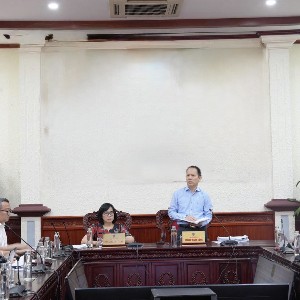 Bộ trưởng Bộ Tư pháp Hoàng Thanh Tùng chủ trì cuộc làm việc. Ảnh: Cổng thông tin điện tử Bộ Tư pháp.
