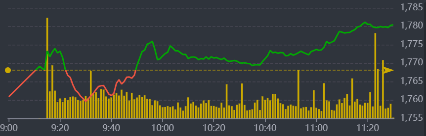 Diễn biến VN-Index sáng nay.