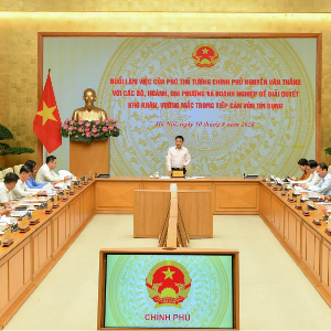 Phó Thủ tướng Chính phủ Nguyễn Văn Thắng chủ trì buổi làm việc với các bộ, ngành, địa phương và doanh nghiệp để giải quyết khó khăn, vướng mắc trong tiếp cận vốn tín dụng ngày 10/8/2026 (Ảnh: Đức Khanh).