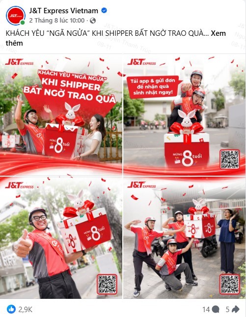 Bài đăng trao quà sinh nhật bất ngờ được khách hàng đón nhận. Nguồn: J&T Express.