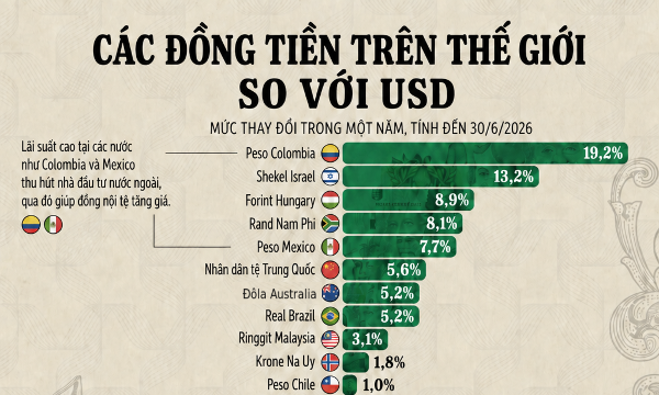 Những đồng tiền tăng, giảm mạnh nhất so với USD