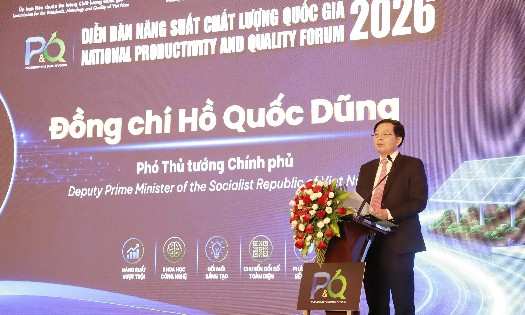 Phó Thủ tướng Chính phủ Hồ Quốc Dũng phát biểu chỉ đạo tại Diễn đàn Năng suất Chất lượng Quốc gia 2026. Ảnh: Gia Huy/chinhphu.vn.