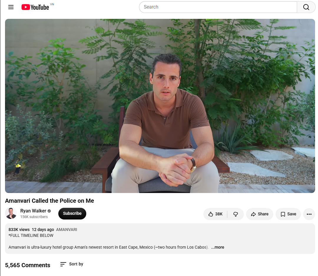 Video "Amanvari Called The Police On Me" của Ryan Walker đã thu hút hơn hàng trăm nghìn lượt xem chỉ trong vài ngày, được nhiều trang tin nổi tiếng đưa tin. Ảnh chụp màn hình