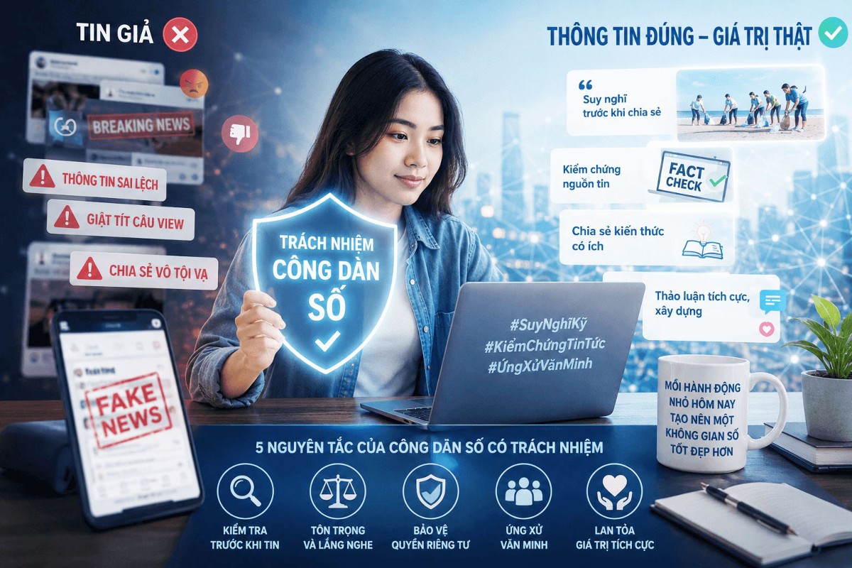 Phổ biến kiến thức, kỹ năng số và kỹ năng kiểm chứng thông tin phải được coi là một cấu phần của công tác bảo vệ nền tảng tư tưởng trong thời đại số. Ảnh minh họa: Khắc Minh