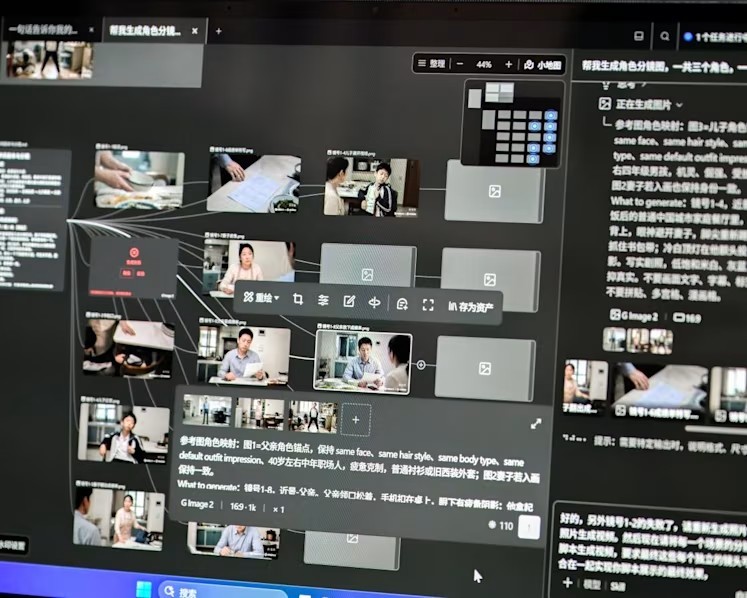 Storyboard của một bộ phim ngắn có sự hỗ trợ của AI tại Liên hoan phim quốc tế Thượng Hải lần thứ 28, Trung tâm Nghệ thuật Điện ảnh Thượng Hải. Ảnh: CNA/Tan Wen Lin