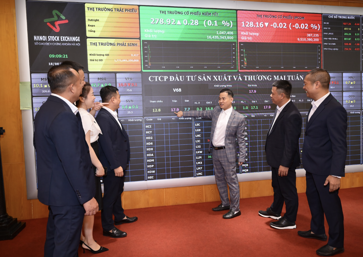 Lễ khai trương giao dịch cổ phiếu cho Công ty CP Đầu tư Sản xuất và Thương mại Tuấn Anh (Tuấn Anh Group), chính thức đưa cổ phiếu V68 lên giao dịch trên thị trường UPCoM.