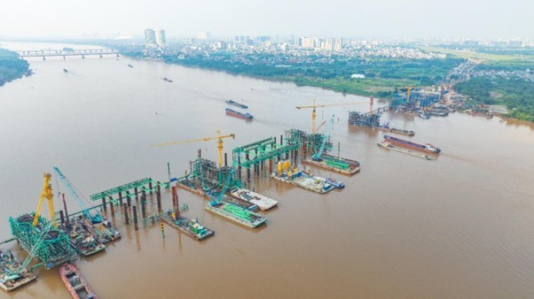 Chuẩn bị sẵn sàng cho thi công vòm thép cầu Trần Hưng Đạo. Ảnh: Ban QLDA Đầu tư và Xây dựng cầu Trần Hưng Đạo