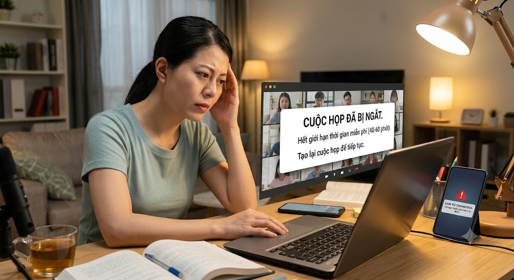 Nếu dùng nền tảng họp trực tuyến miễn phí, thông thường cuộc họp chỉ kéo dài từ 40-60 phút là ngừng và phải dùng Wifi mới đỡ tốn tiền. Ảnh minh họa.