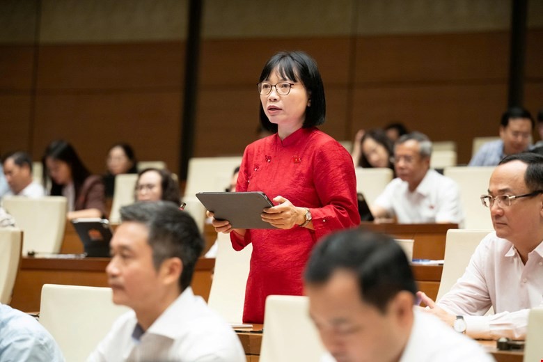 Đại biểu Nguyễn Thị Việt Nga - Đoàn ĐBQH TP Hải Phòng đóng góp ý kiến tại phiên họp. Ảnh: Quốc hội.