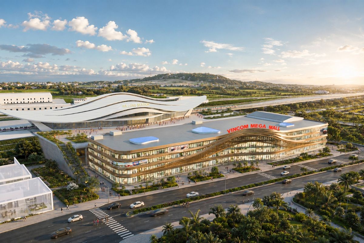 Vincom Mega Mall Nhà ga dự kiến hoàn thành tháng 10/2027, bổ sung điểm dừng mua sắm - dịch vụ cho hành khách, cư dân và du khách.