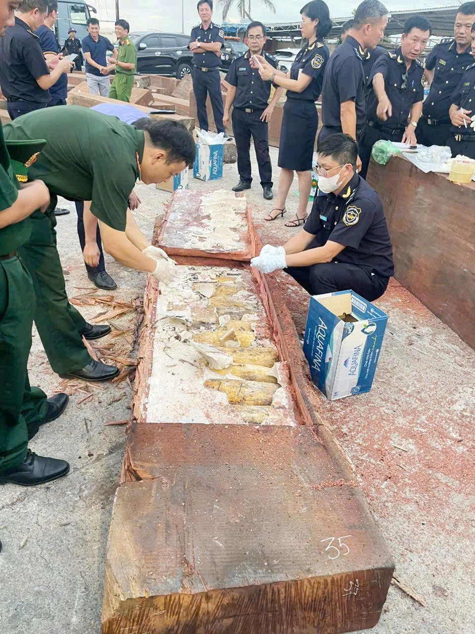 Vụ buôn lậu ngà voi số lượng đặc biệt lớn giấu trong các khối gỗ vừa được phát hiện. Nguồn: Cục Hải quan