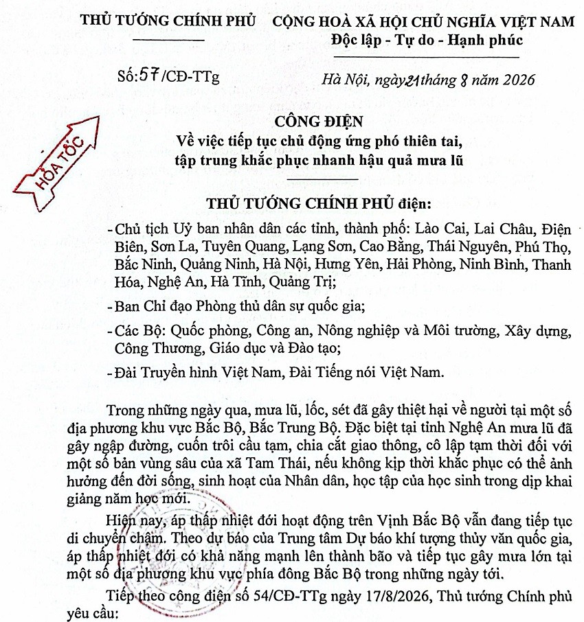 Công điện của Thủ tướng Chính phủ.