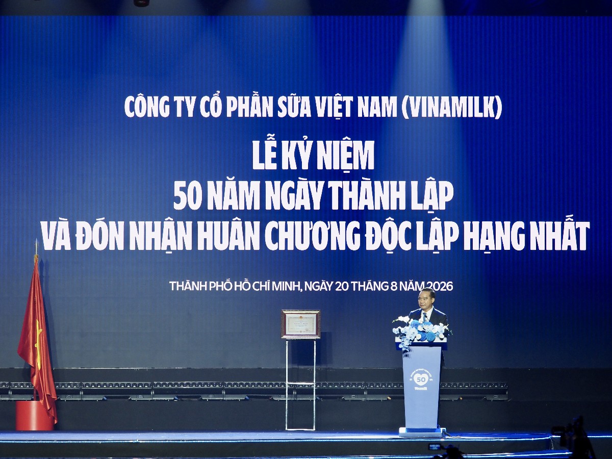 Chủ tịch UBND TP.HCM Nguyễn Văn Được phát biểu tại Lễ kỷ niệm 50 năm ngày thành lập và đón nhận Huân chương Độc lập hạng Nhất của Vinamilk. Ảnh: Vi Nam