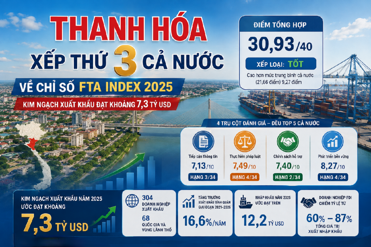 Thanh Hóa xếp thứ 3 cả nước chỉ số FTA index (đồ họa TXT)