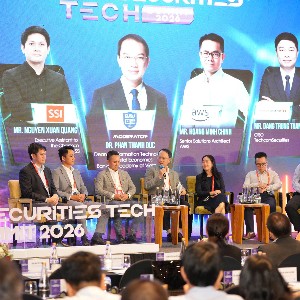 Phiên thảo luận tại Hội thảo và Triển lãm chuyển đổi số ngành chứng khoán. Ảnh: IEC Group