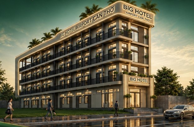 Phối cảnh khách sạn Big Hotel Airport Cần Thơ gần sân bay do BIG làm chủ đầu tư. Nguồn: BIG.