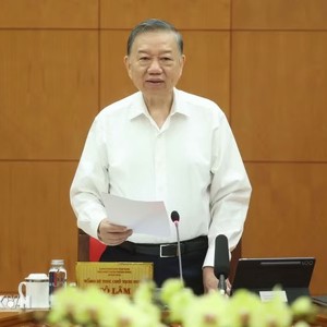 Tổng Bí thư, Chủ tịch nước Tô Lâm chủ trì buổi làm việc với các cơ quan liên quan về đánh giá kết quả 1 năm triển khai thực hiện Nghị quyết 71-NQ/TW của Bộ Chính trị. Ảnh: TTXVN.