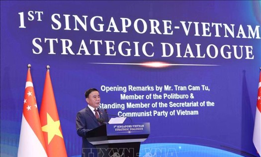 Đồng chí Trần Cẩm Tú, Ủy viên Bộ Chính trị, Thường trực Ban Bí thư phát biểu tại Đối thoại Chiến lược Việt Nam - Singapore lần thứ nhất. Ảnh: Phương Hoa - TTXVN