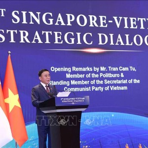 Đồng chí Trần Cẩm Tú, Ủy viên Bộ Chính trị, Thường trực Ban Bí thư phát biểu tại Đối thoại Chiến lược Việt Nam - Singapore lần thứ nhất. Ảnh: Phương Hoa - TTXVN