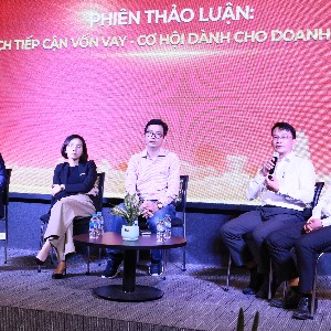 Đại diện các doanh nghiệp, HFIC, Quỹ Bảo lãnh Tín dụng tại phiên thảo luận