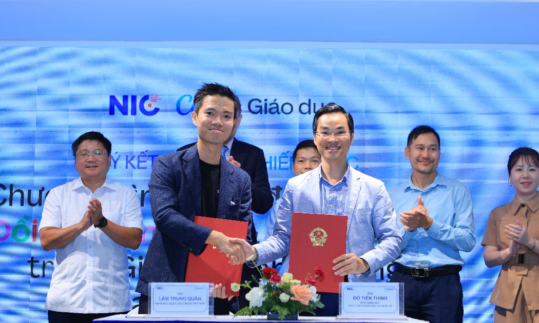 Trung tâm Đổi mới sáng tạo Quốc gia (NIC) và Công ty công nghệ Canva ký kết Bản ghi nhớ hợp tác. Ảnh: NIC.