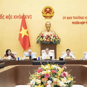Chủ tịch Quốc hội Trần Thanh Mẫn, Phó Chủ tịch Thường trực Quốc hội Đỗ Văn Chiến cùng các Phó Chủ tịch Quốc hội tại Phiên họp. Ảnh: quochoi.vn.