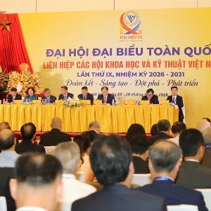 Quang cảnh Phiên làm việc thứ nhất Đại hội đại biểu toàn quốc Liên hiệp các Hội Khoa học và Kỹ thuật Việt Nam lần thứ IX, nhiệm kỳ 2026-2031