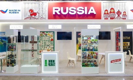 Gian hàng quốc gia Made in Russia tại triển lãm VietFood & Beverage 2026 ở TP. Hồ Chí Minh. Ảnh: REC