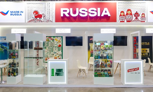 Gian hàng quốc gia Made in Russia tại triển lãm VietFood & Beverage 2026 ở TP. Hồ Chí Minh. Ảnh: REC