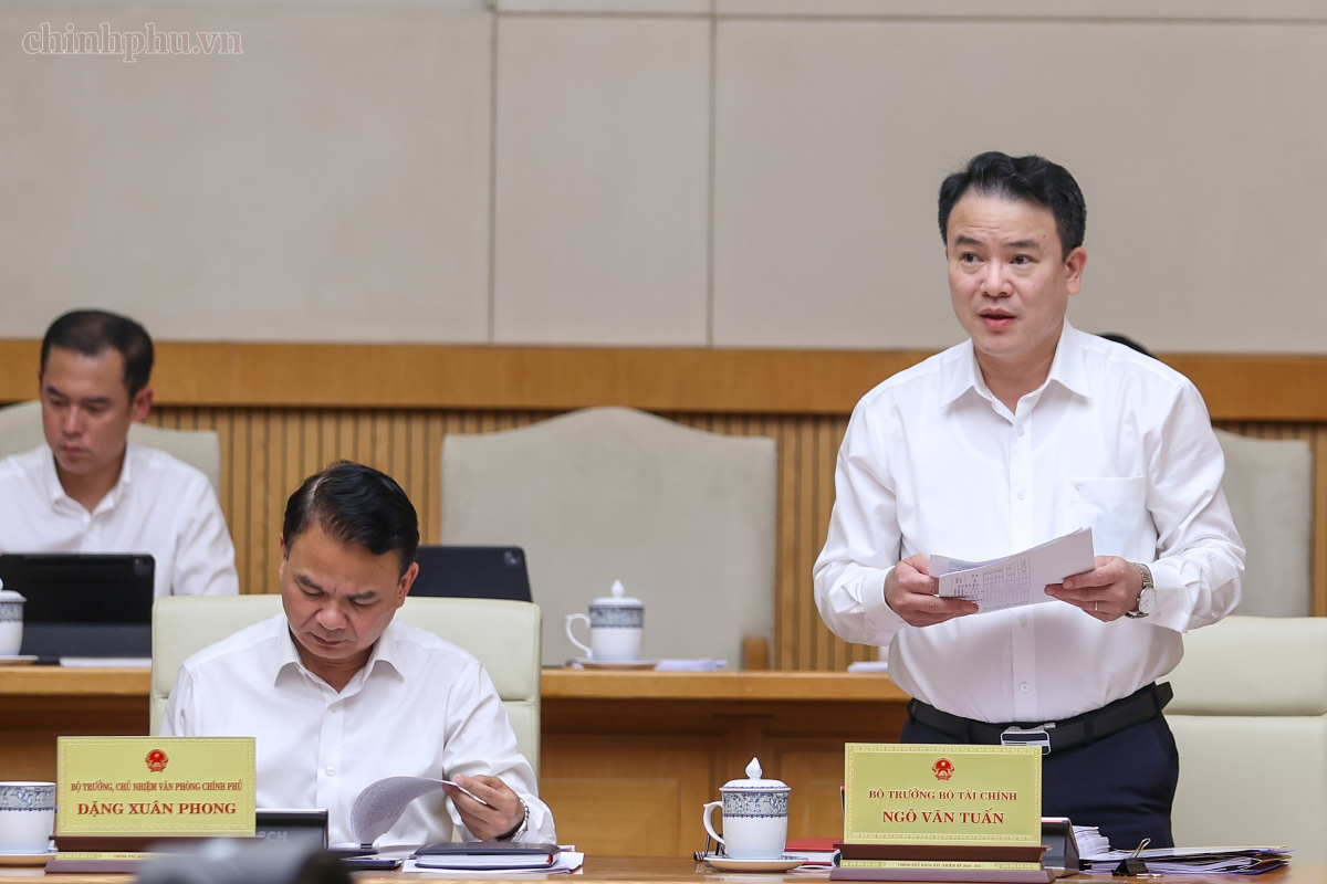 Thứ trưởng Bộ Tài chính Trần Quốc Phương phát biểu tại phiên họp Chính phủ thường kỳ tháng 8 - Ảnh: chinhphu.vn

