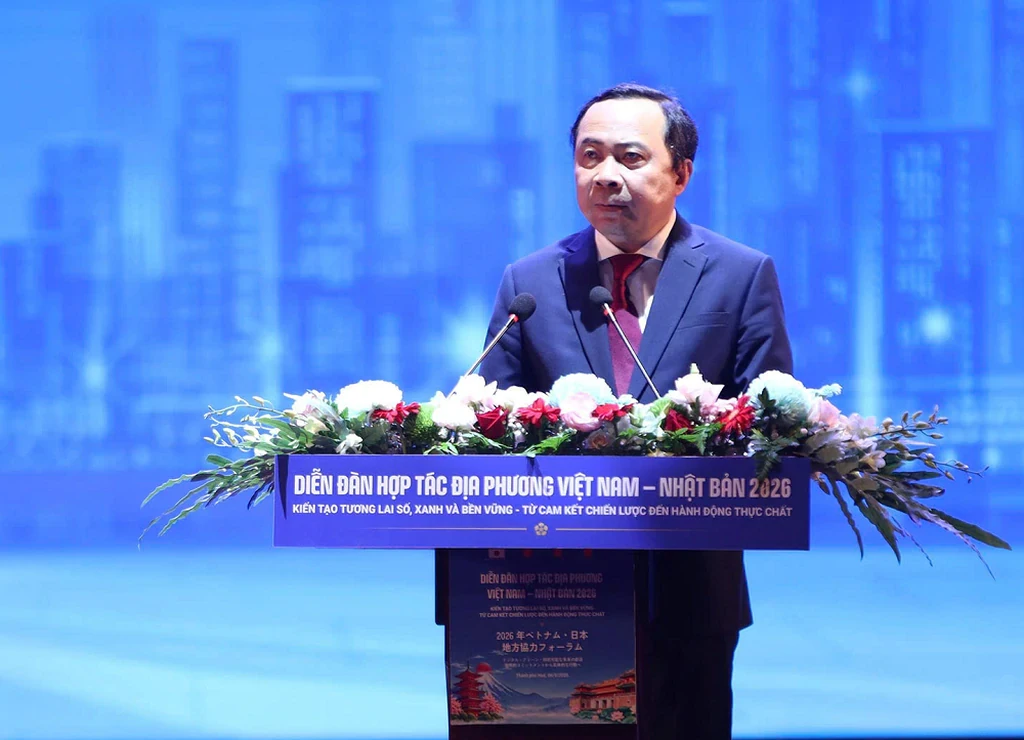 Bộ trưởng Vũ Hải Quân phát biểu tại Diễn đàn Hợp tác địa phương Việt Nam - Nhật Bản 2026. Ảnh: TTXVN.