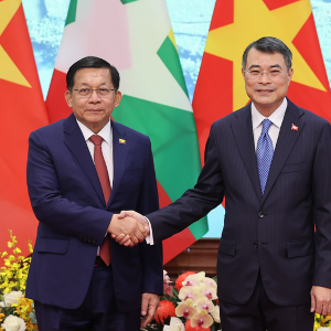 Thủ tướng Lê Minh Hưng hội kiến Tổng thống Myanmar Min Aung Hlaing - Ảnh: Nhật Bắc