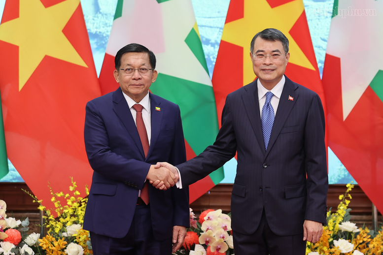 Thủ tướng Lê Minh Hưng hội kiến Tổng thống Myanmar Min Aung Hlaing - Ảnh: Nhật Bắc
