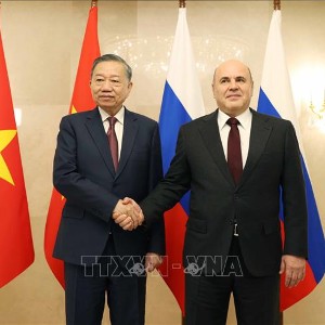 Tổng Bí thư, Chủ tịch nước Tô Lâm hội kiến Thủ tướng Nga Mikhail Mishustin. Ảnh: Thống Nhất – TTXVN