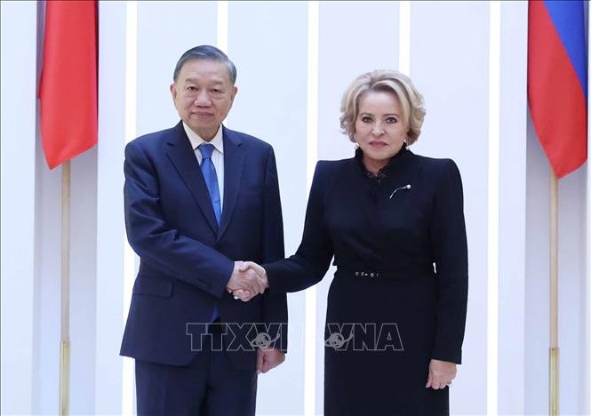 Tổng Bí thư, Chủ tịch nước Tô Lâm hội kiến Chủ tịch Thượng viện Nga Valentina Matvienko. Ảnh: Thống Nhất – TTXVN